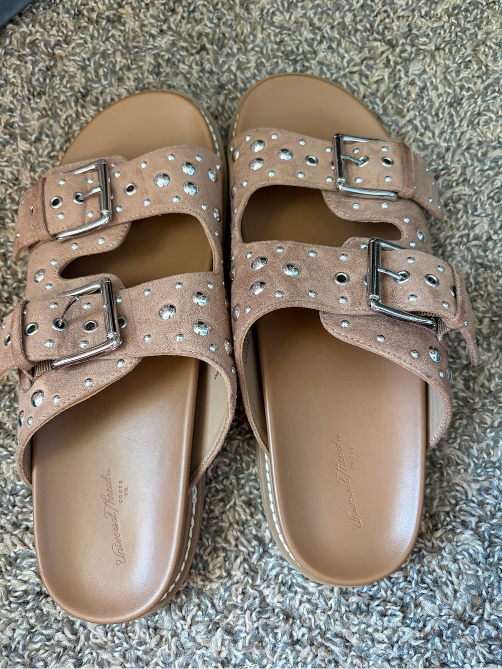 Universal Thread Tan Suede Double-Buckle Studded Slide Sandals